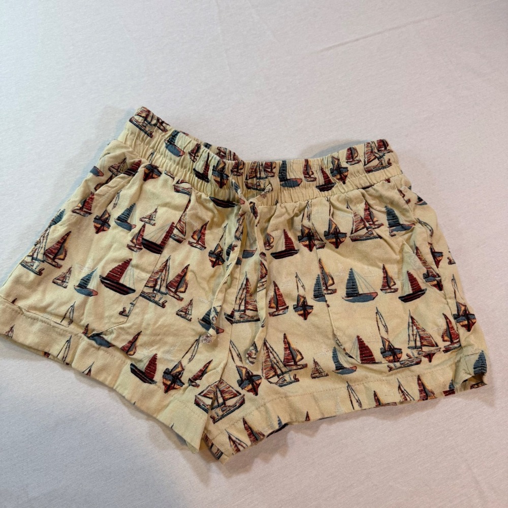 Classic Concepts Sailboat Print‎ Womens PS Beige Linen Blend Preppy Nautical